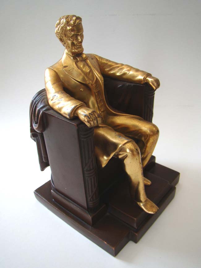 A matched pair of "Lincoln in the chair" bookends by Jennings Brothers circa 1935 — image 2